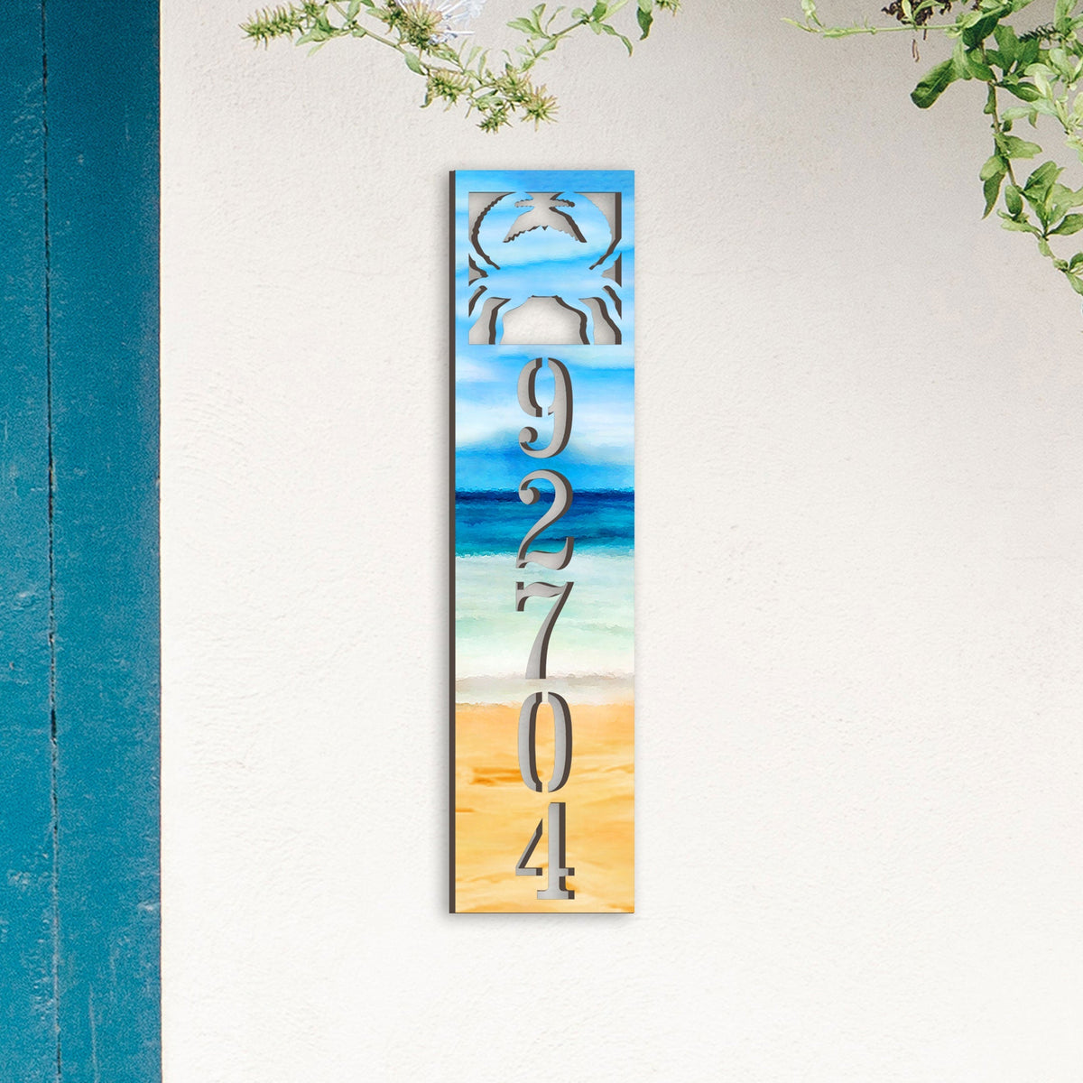 Beach House Numbers - Custom Coastal Door Number Sign - Crab Wooden Cottage Number Plaque - Nautical Home Address Sign MA989809