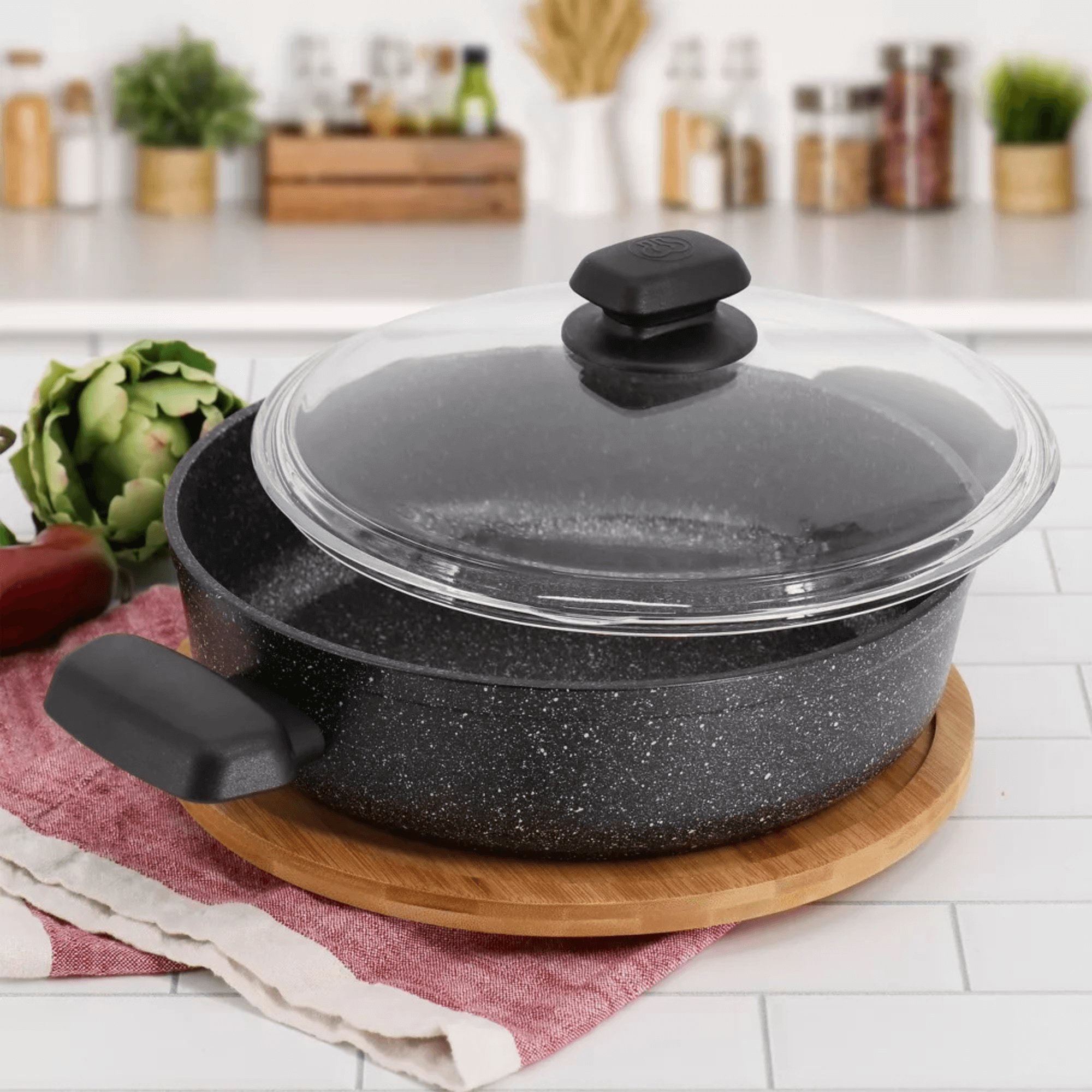 Korkmaz Ornella Aluminum 2.5L Non-Stick Low Casserole Dish with Lid