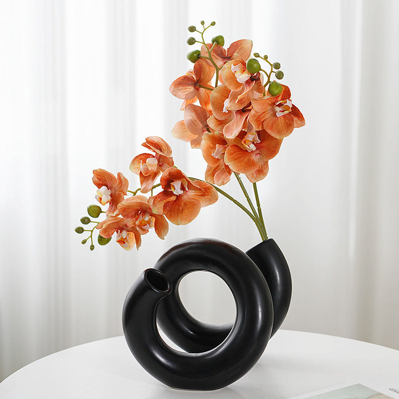 Nordic Minimalist Ceramic Vase — Handmade, White & Black