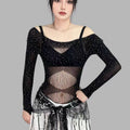 High-Elastic Sheer Rhinestone Long-Sleeve Bodysuit