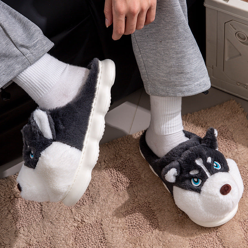 Cute Husky Cartoon Plush Cotton Slippers – Unisex Warm Indoor Winter Slippers | EU 36–51