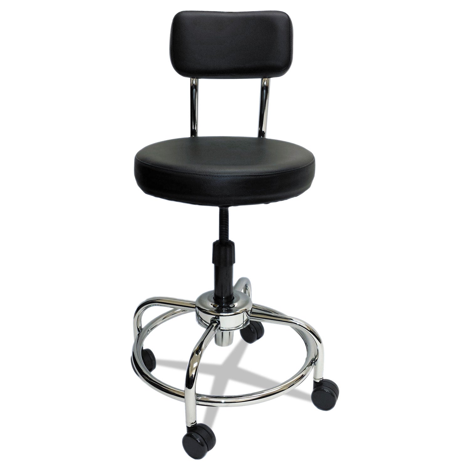 ShopSol Lab and Healthcare Stool, Supports Up to 300 lb, 19" to 27" Seat Height, Black Seat/Back, Chrome Base