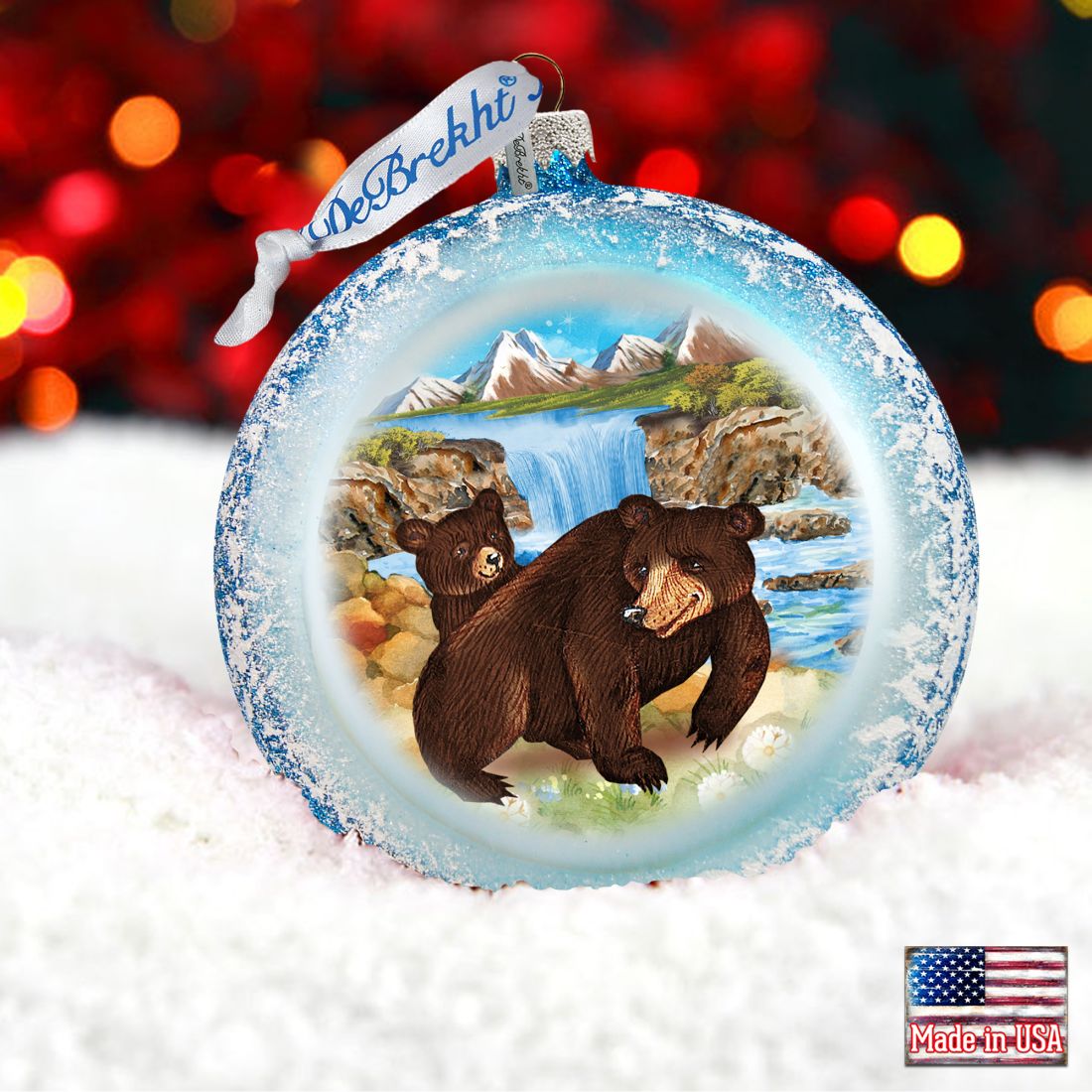 Grizzly Play Glass Ornament by G. DeBrekht - Wildlife Holiday Decor - 744-042