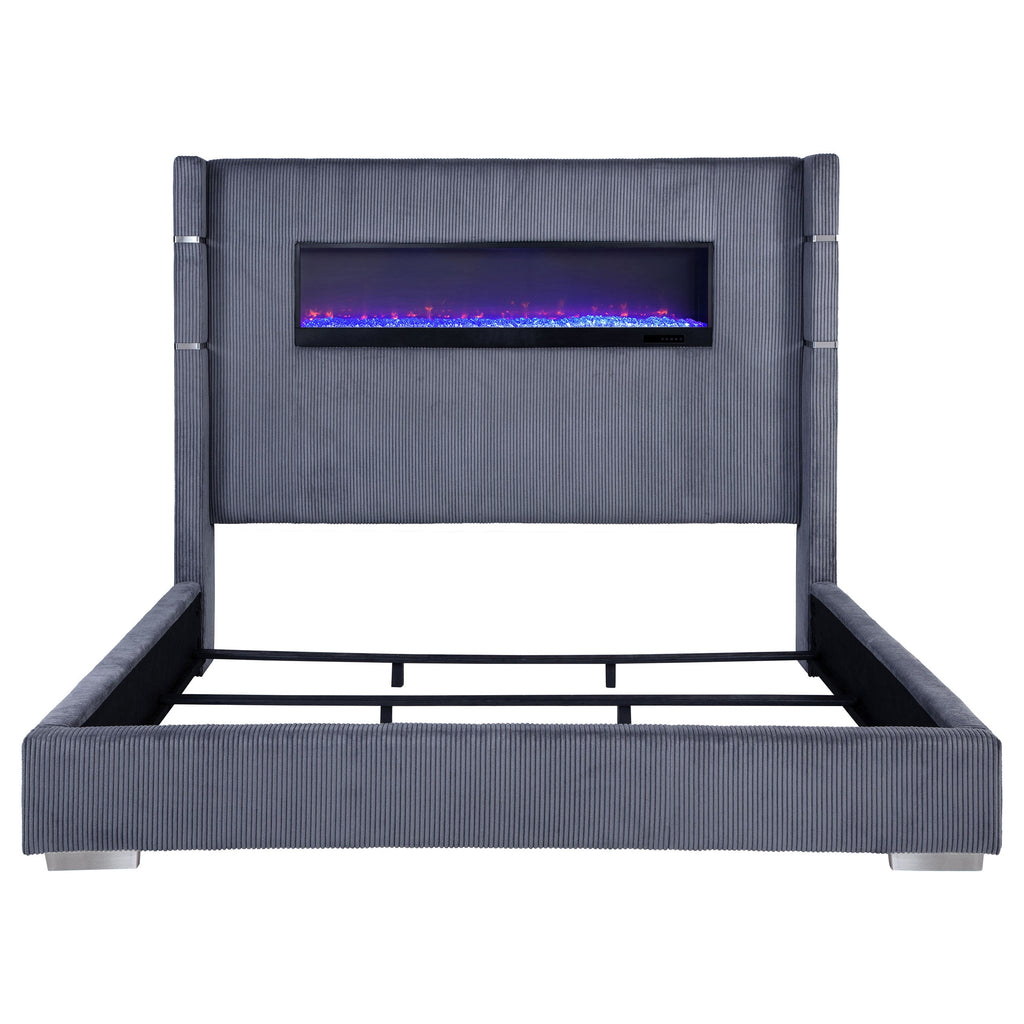 Tisdall Upholstered Eastern King Flame Visualizer Bed Grey