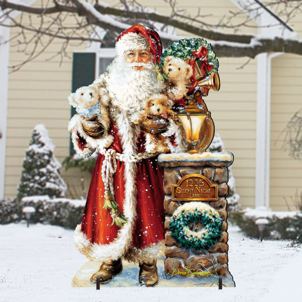 Silent Night Santa Christmas Outdoor Yard Sign by D. Gelsinger - Christmas Santa Snowman Decor - 8461013F-1315