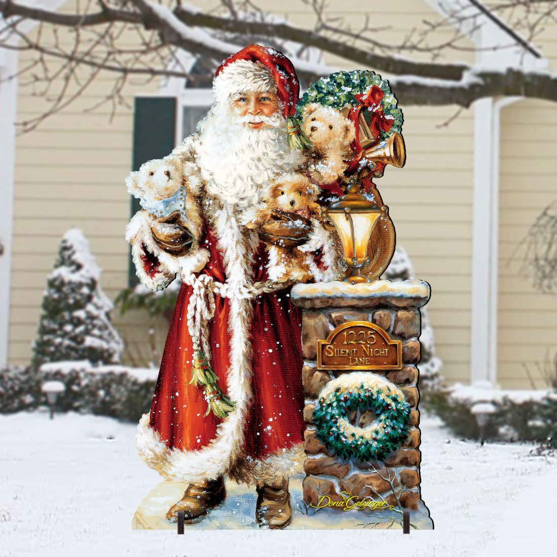 Silent Night Santa Christmas Outdoor Yard Sign by D. Gelsinger - Christmas Santa Snowman Decor - 8461013F-1315