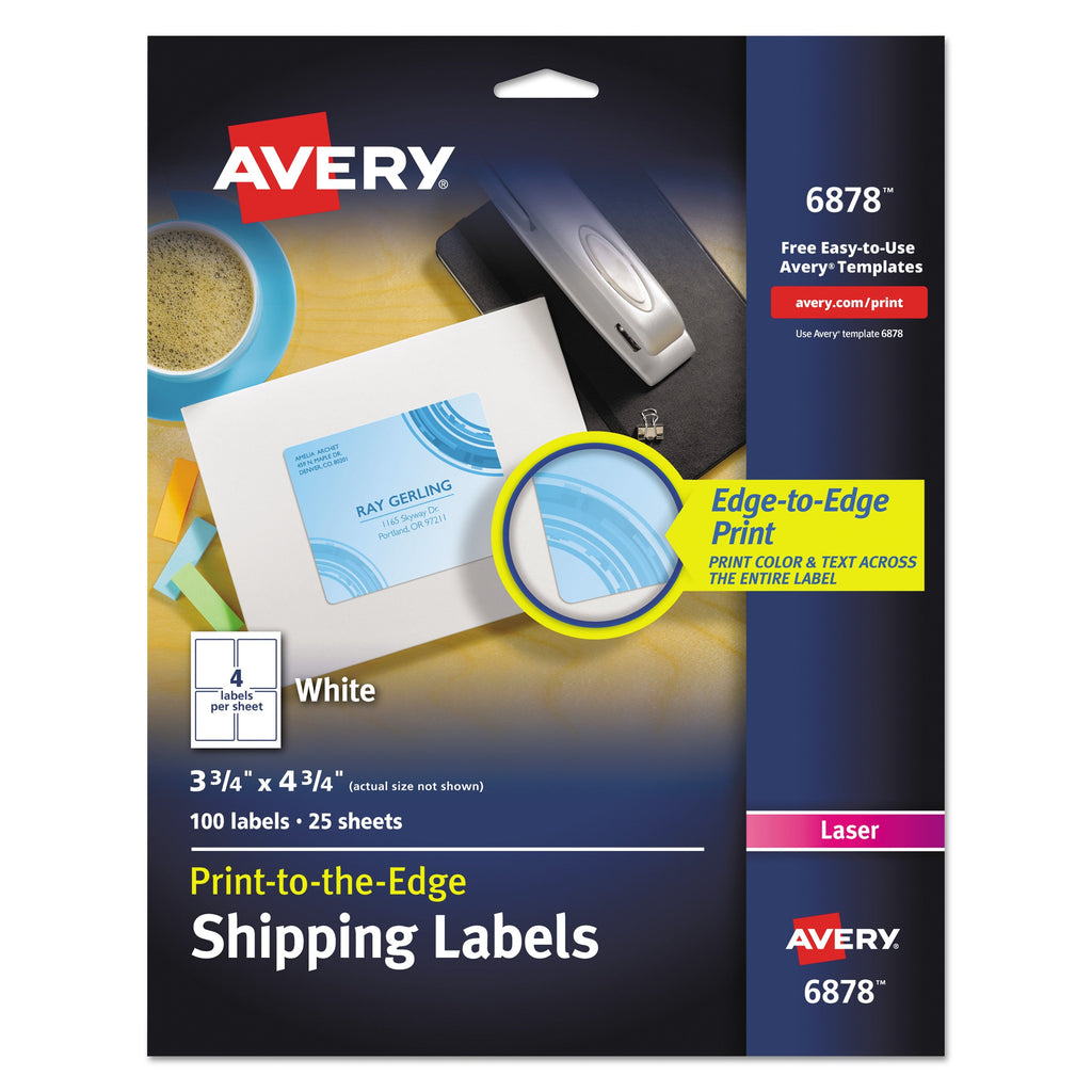 Avery Vibrant Laser Color-Print Labels w/ Sure Feed, 3.75 x 4.75, White, 100/PK