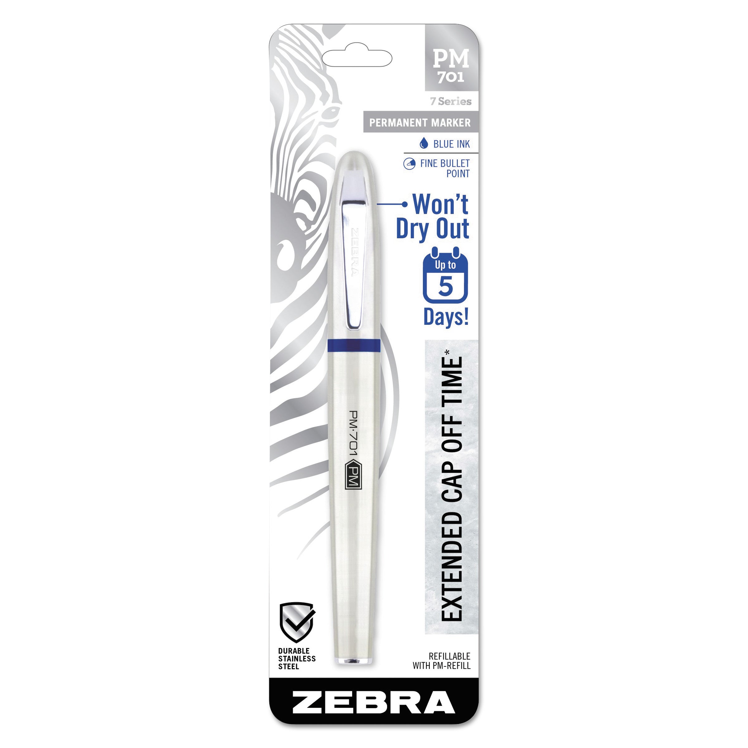 Zebra PM-701 Permanent Marker, Medium Bullet Tip, Blue