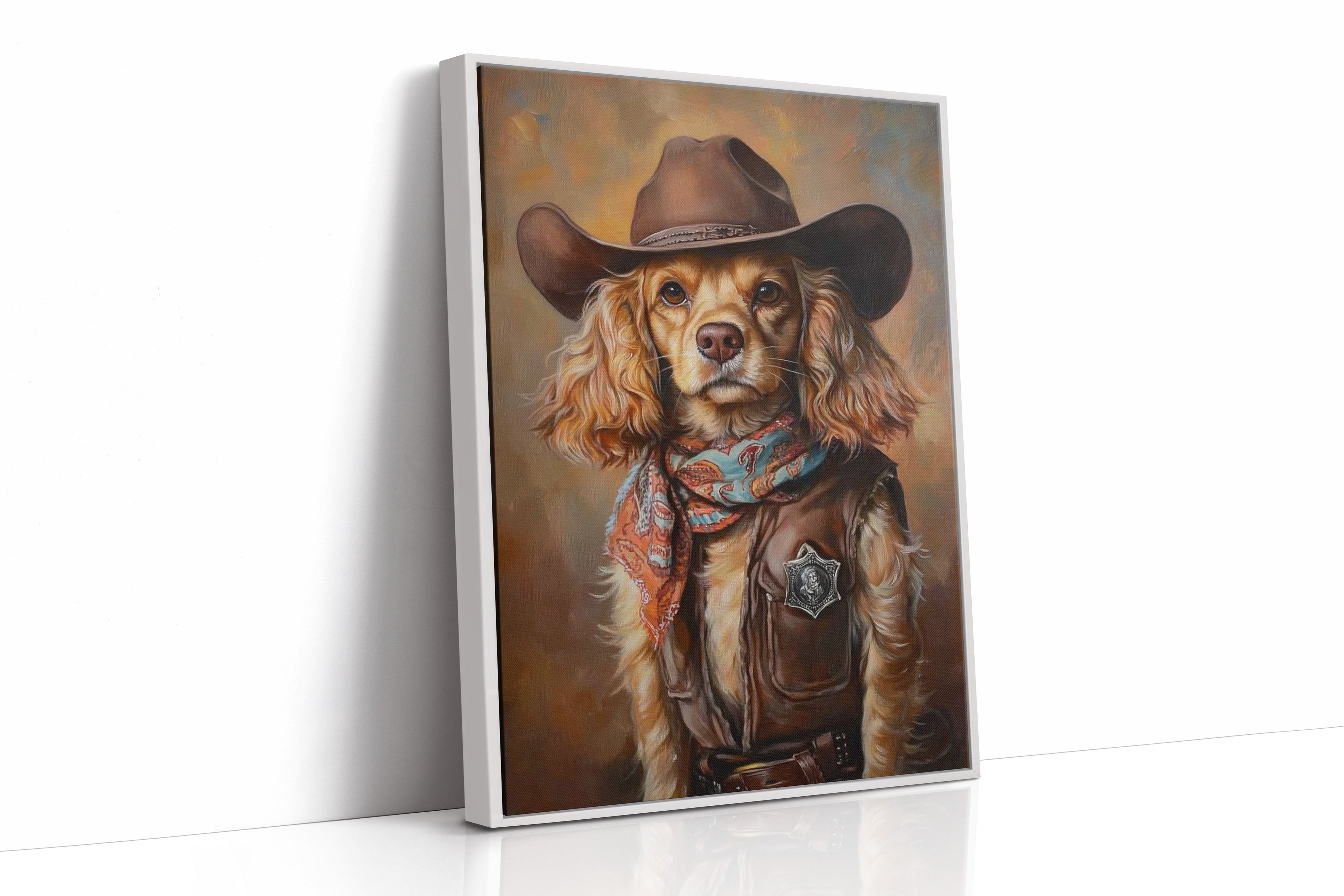 Cocker Spaniel Sheriff in Turquoise and Rust