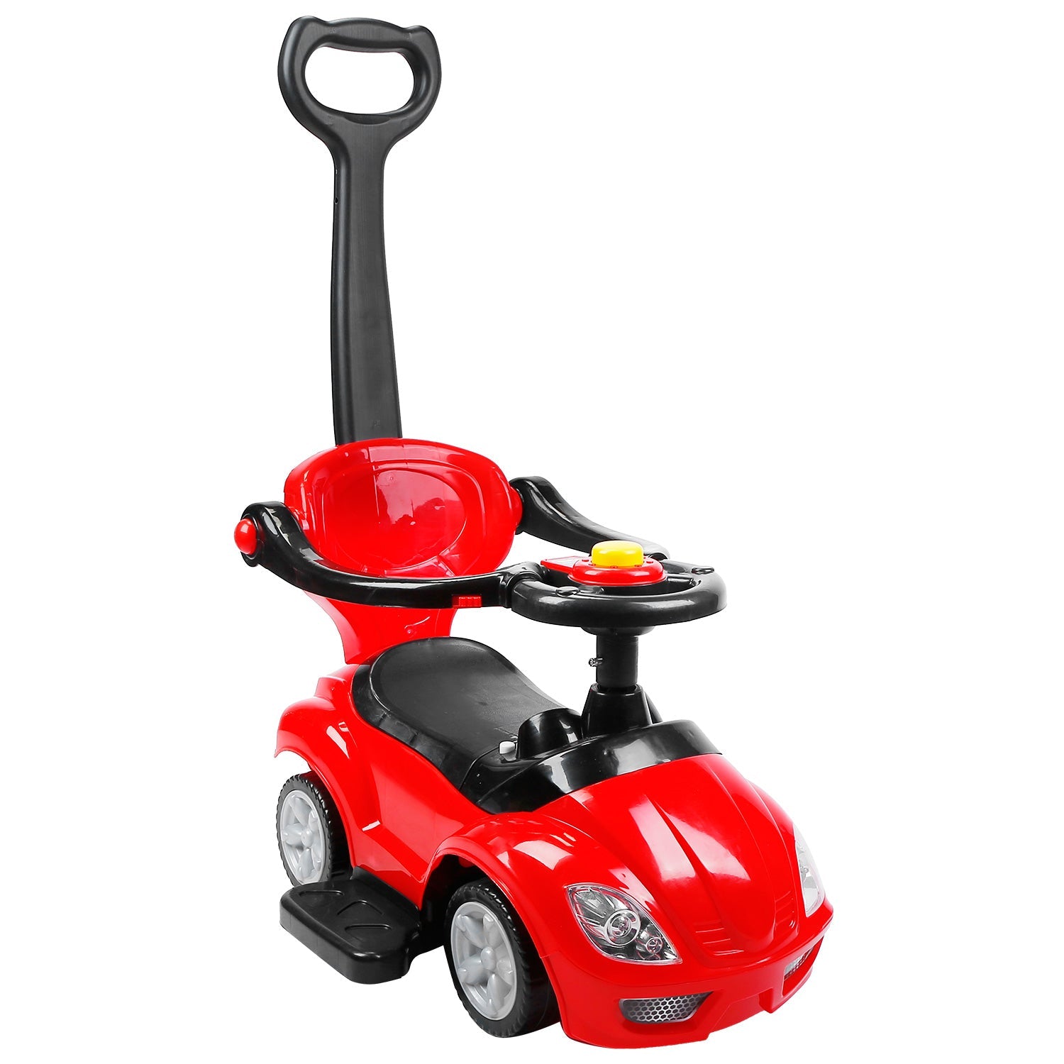 Ride on Push Car 4-Wheel Children Sliding Push Car W/ Colorful Flashing Light Music Handrail Guardrail Push Rod