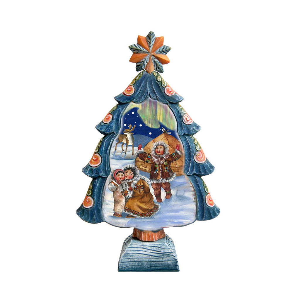 Northern Lights Tree Handcrafted Christmas Figurine - G. DeBrekht Christmas Santa Snowman Decor - 588077L