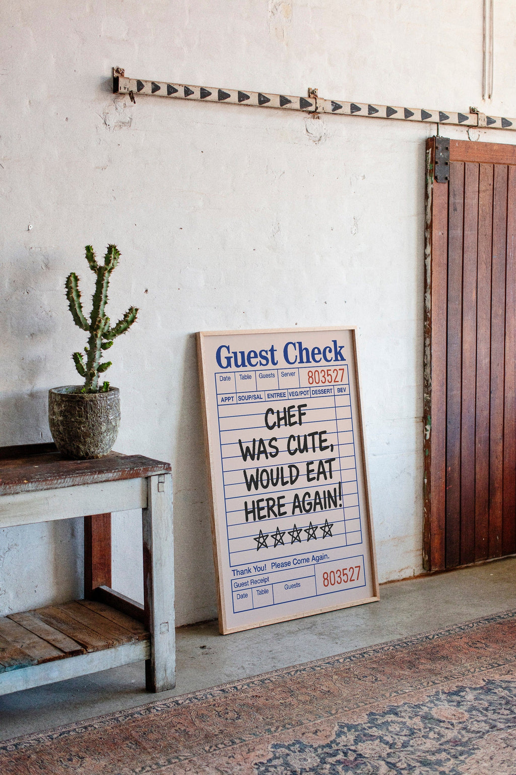 Funny Guest Check Wall Art – “Chef Was Cute” Diner Poster