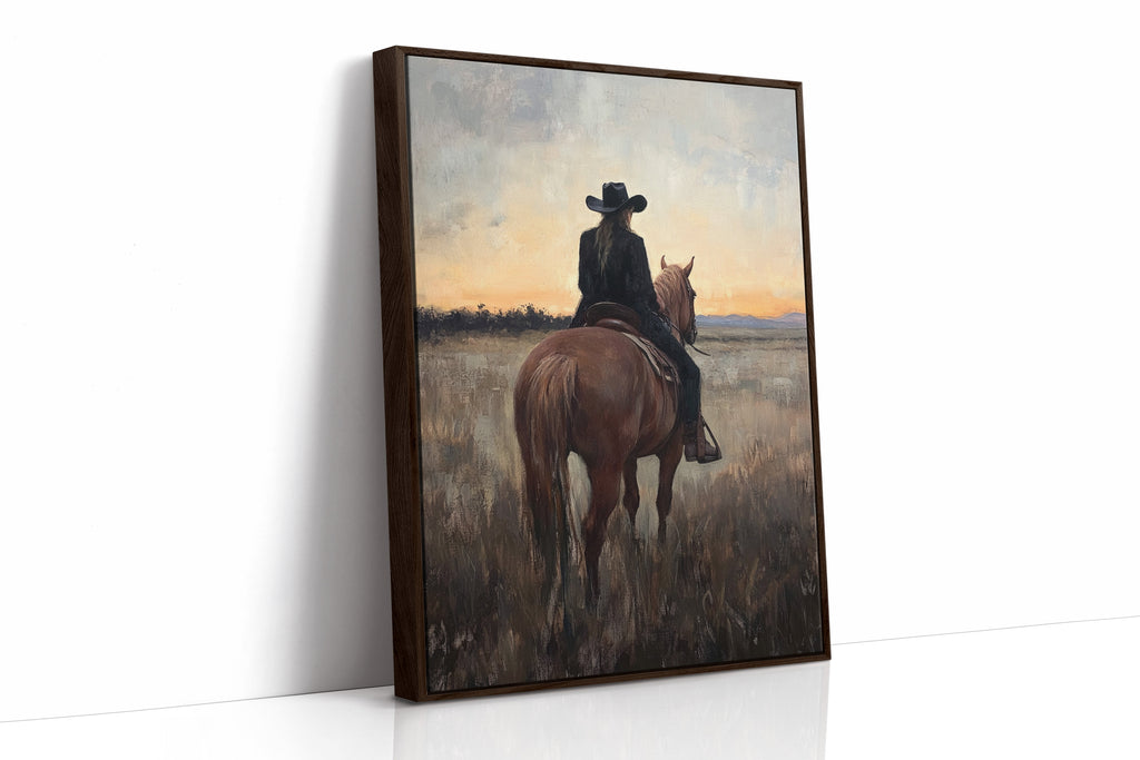 Back to the Prairie – Cowgirl on Horse at Dusk
