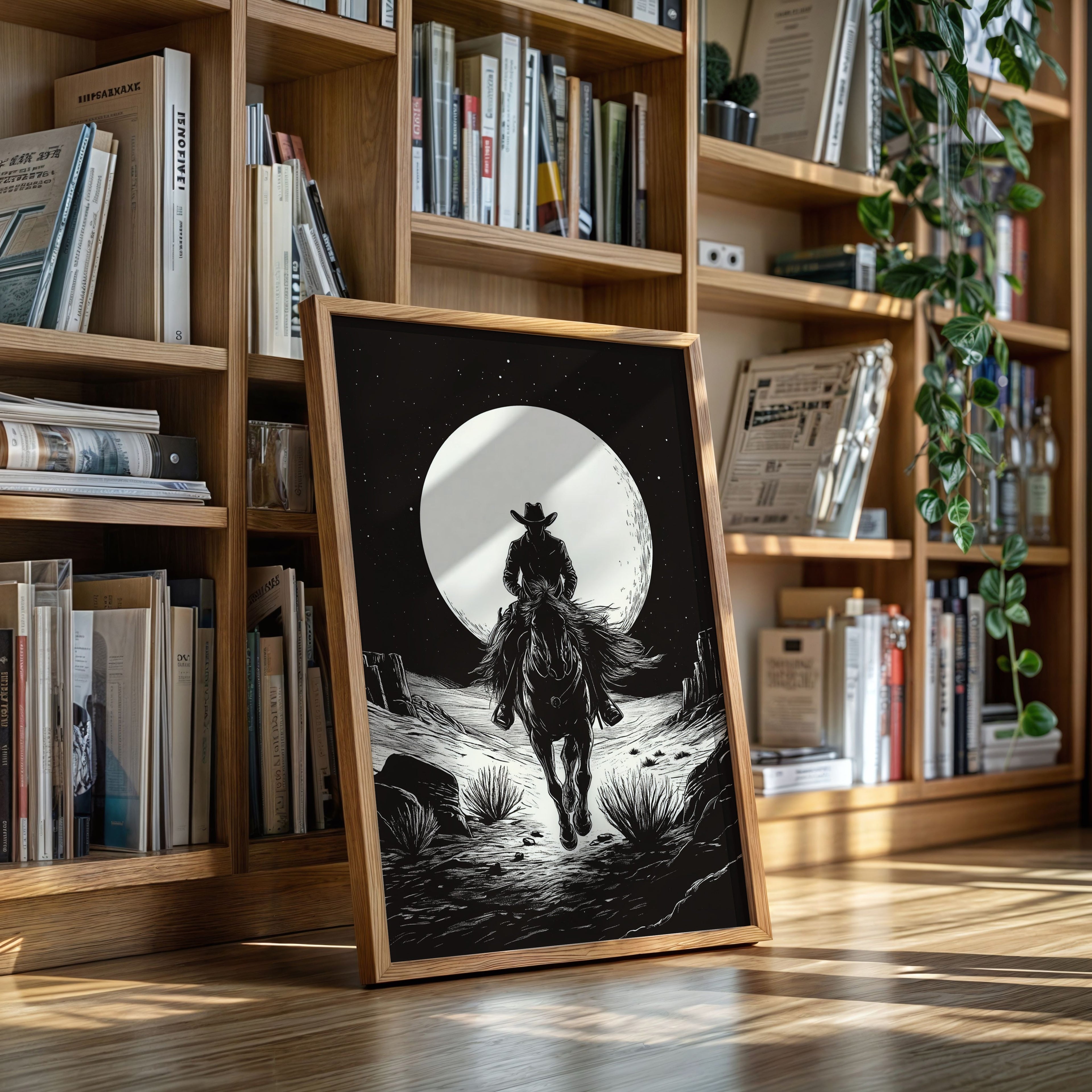 Lone Rider Under a Full Moon