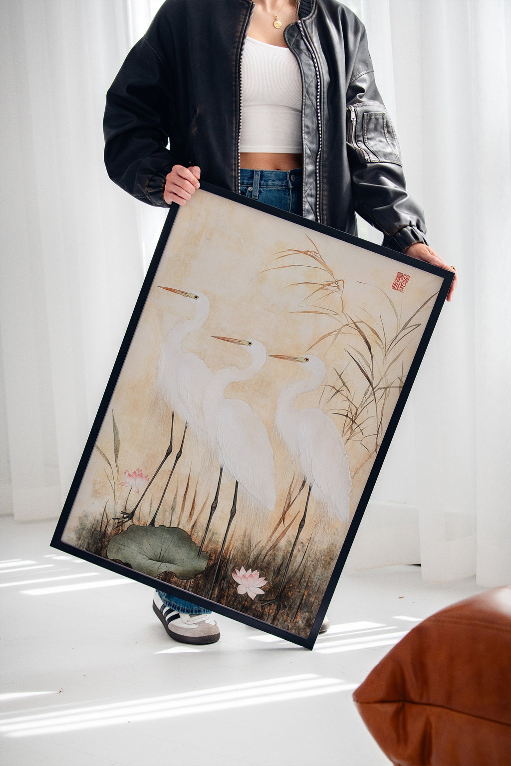 Japanese Egret Wall Art – Elegant Traditional Asian Nature Print