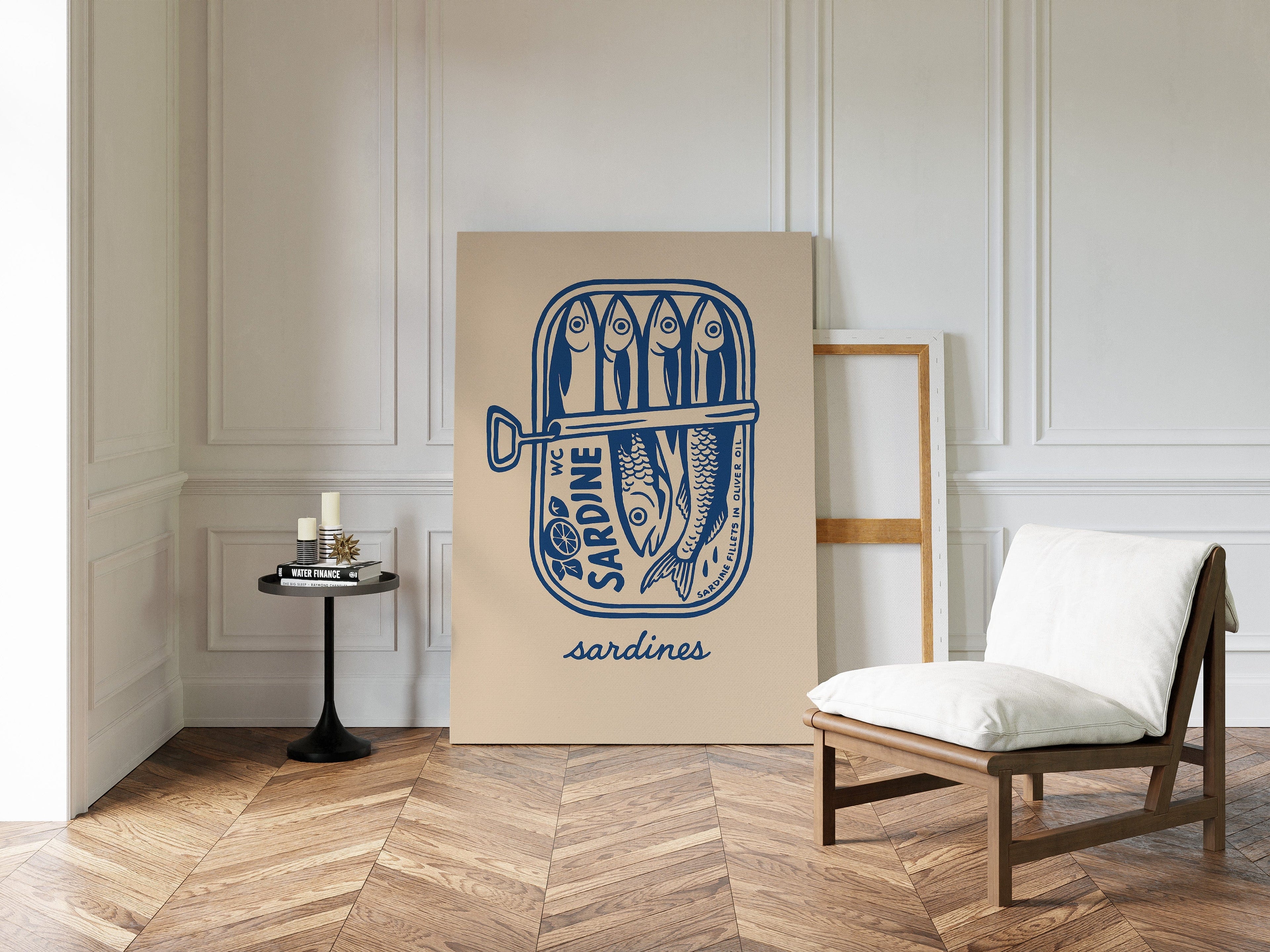 Retro Sardine Tin Wall Art – Blue & Beige Kitchen Decor