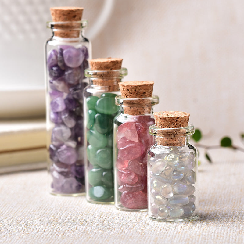 Natural Crystal Gravel Wishing Bottle – Cylinder Glass Bottle | 19 Crystals & 5 Sizes