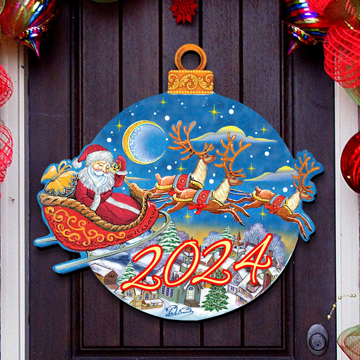 2024 Dated Up-Up and Away Santa Door Hanger by G. Debrekht - Christmas Decor - 8112160H-D24