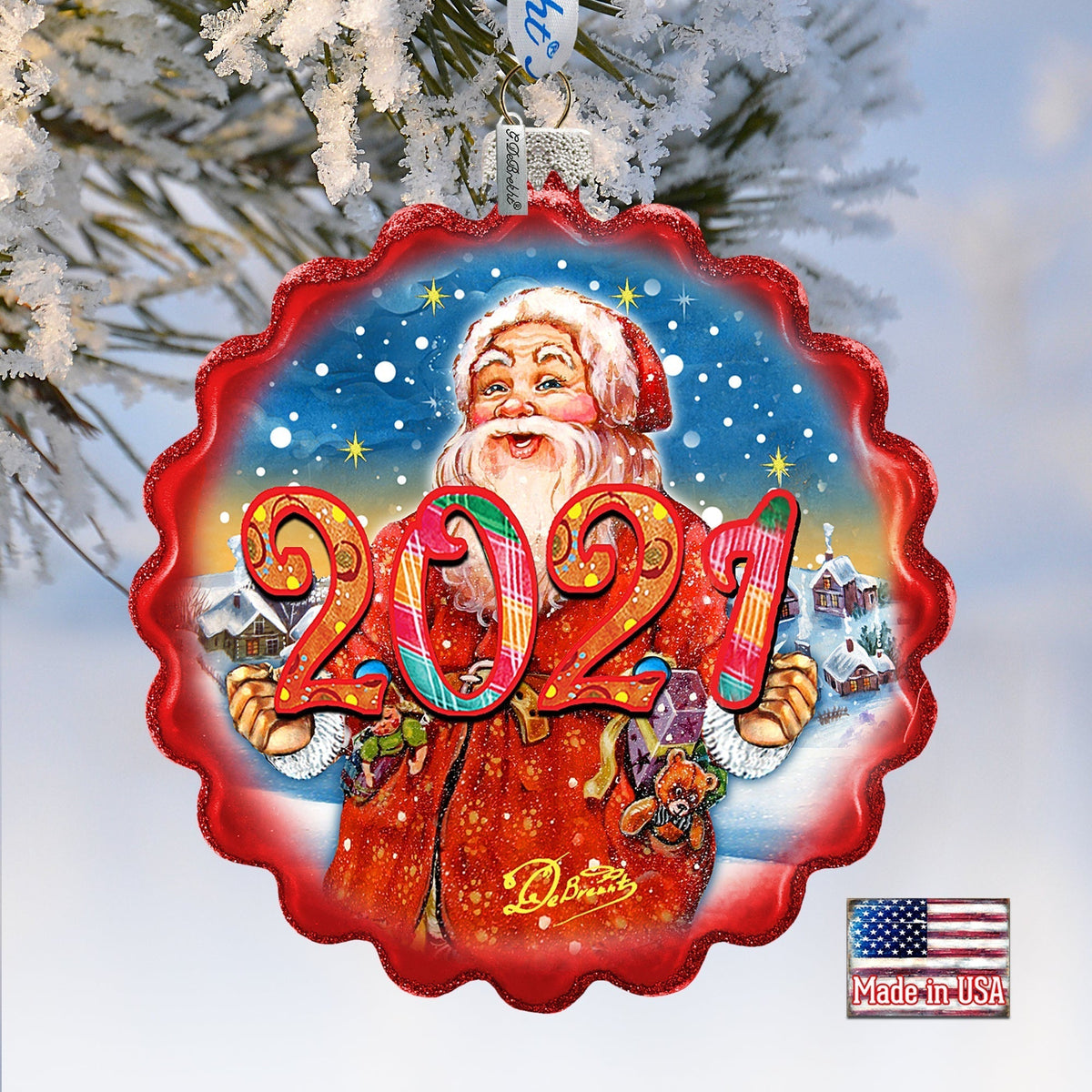2024 Dated Celebration Santa Wreath Glass Ornament by G. Debrekht - Christmas Decor - 759-040-D24