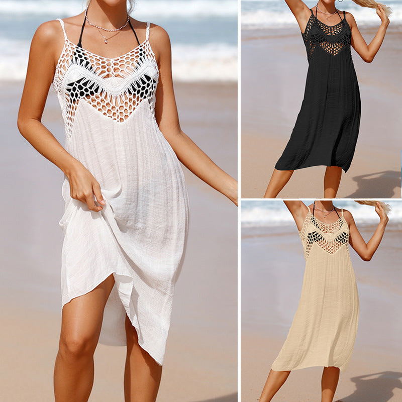 Women's Solid Color Beach Cover-Up Dress