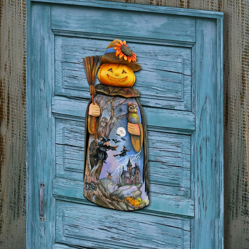 Scarecrow Pumpkin Head Halloween Door Decor by G. DeBrekht - Thanksgiving Halloween Decor - 8114180H