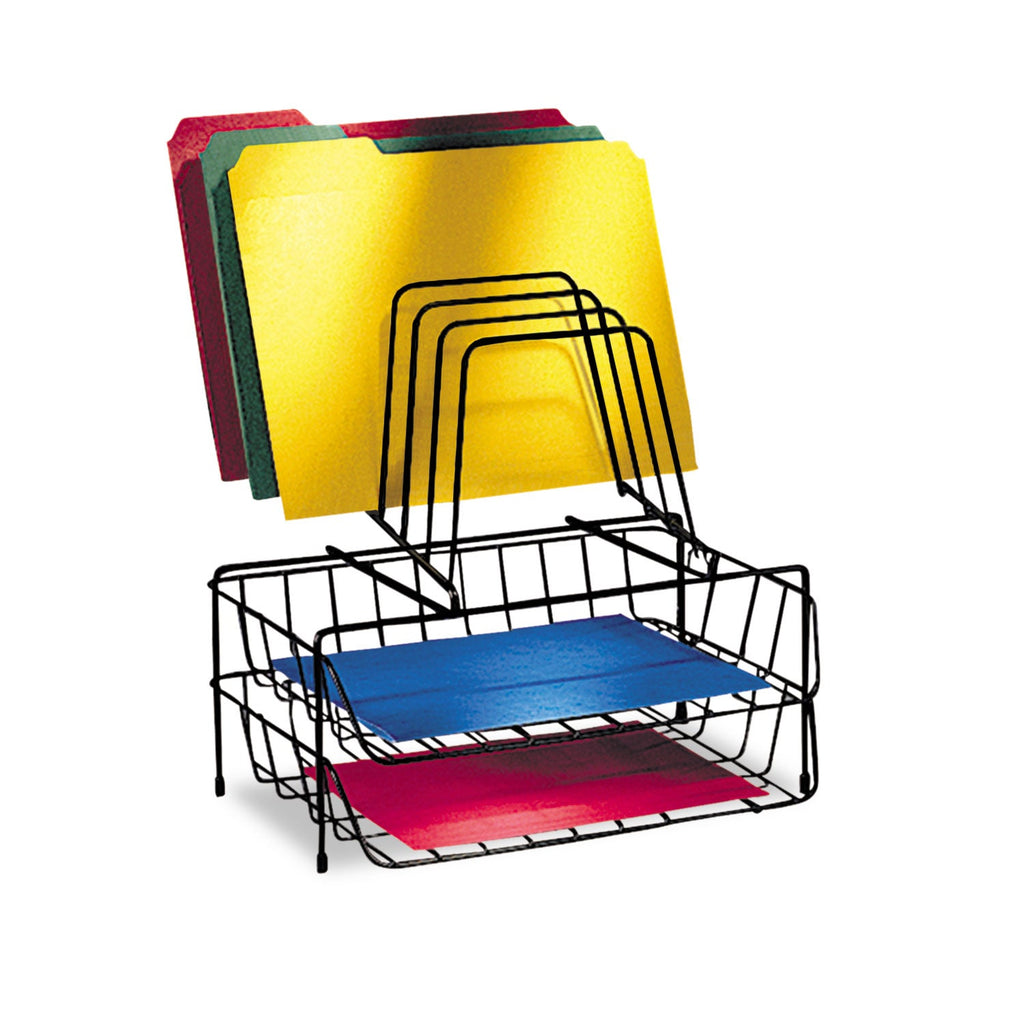 Fellowes Wire Double Tray with Step File Sorter, 8 Sections, Letter Size Files, 13.88" x 10.13" x 14", Black