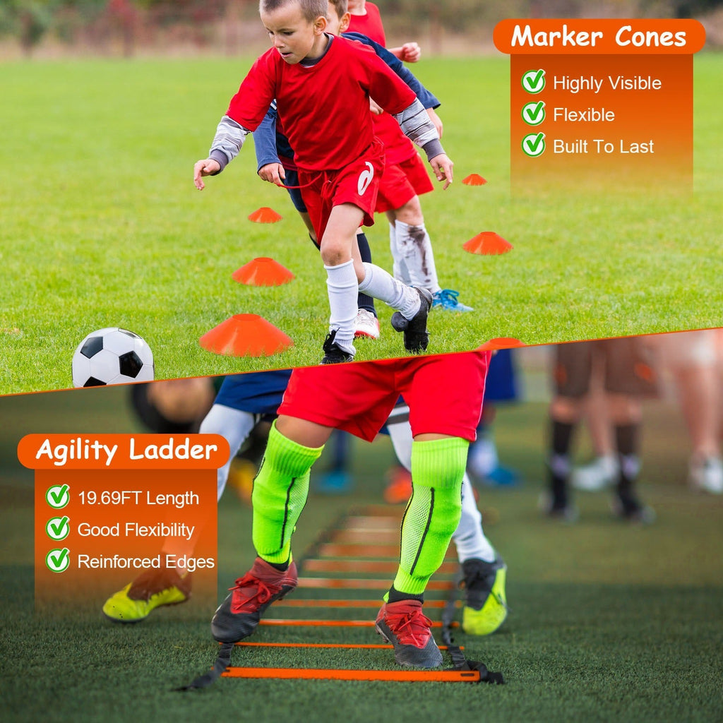 Kids Soccer Goals Set For Backyard Portable Soccer Training Equipment with Ball Pump Cones Agility Ladder Target Carry Bag For Toddler Age 3+ Outdoor
