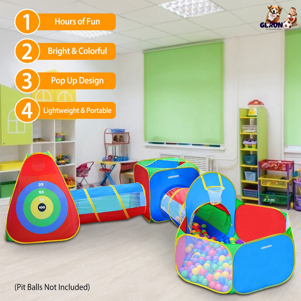 5Pcs Kids Ball Pit Tents Pop Up Playhouse w/ 2 Crawl Tunnel & 2 Tent For Boys Girls Toddlers Preschool Children Indoor Outdoor