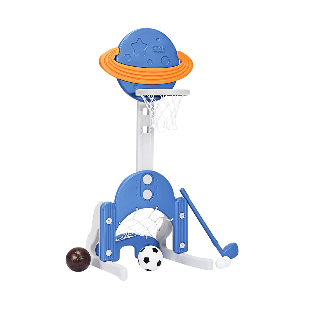3 in 1 Height Adjustable Kids Basketball Hoop Set with Balls-Blue