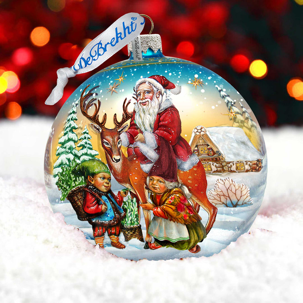 Vintage Sleigh Ride in Blue Glass Ornament Limited Edition by G. DeBrekht - Christmas Santa Snowman Decor - 73865B