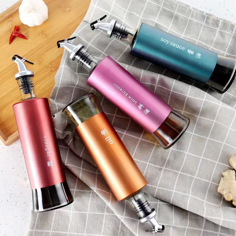 Glass Seasoning Bottle with Auto Flip Cap – 300ml | Oil, Vinegar, Soy Sauce & More
