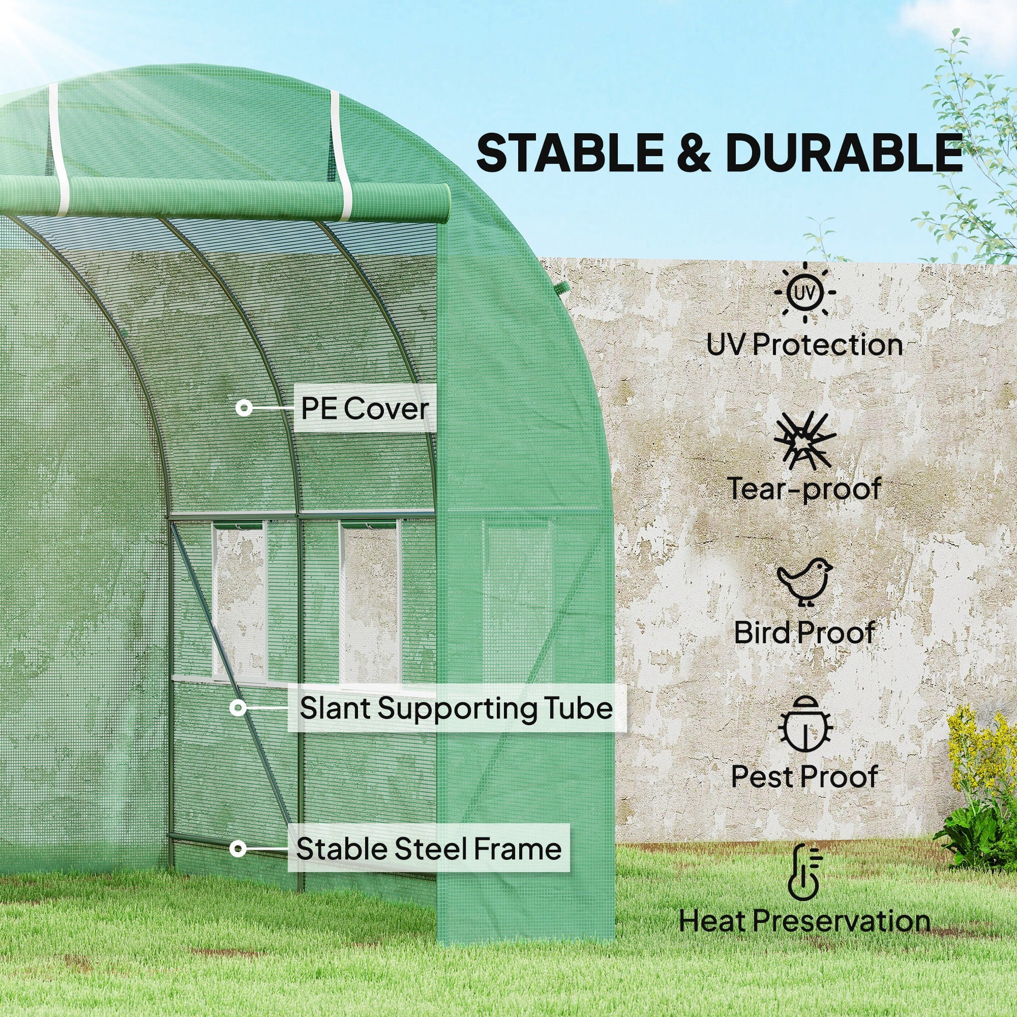 11.5' x 6.6' x 6.6' Green Tunnel Greenhouse with Roll Up Door