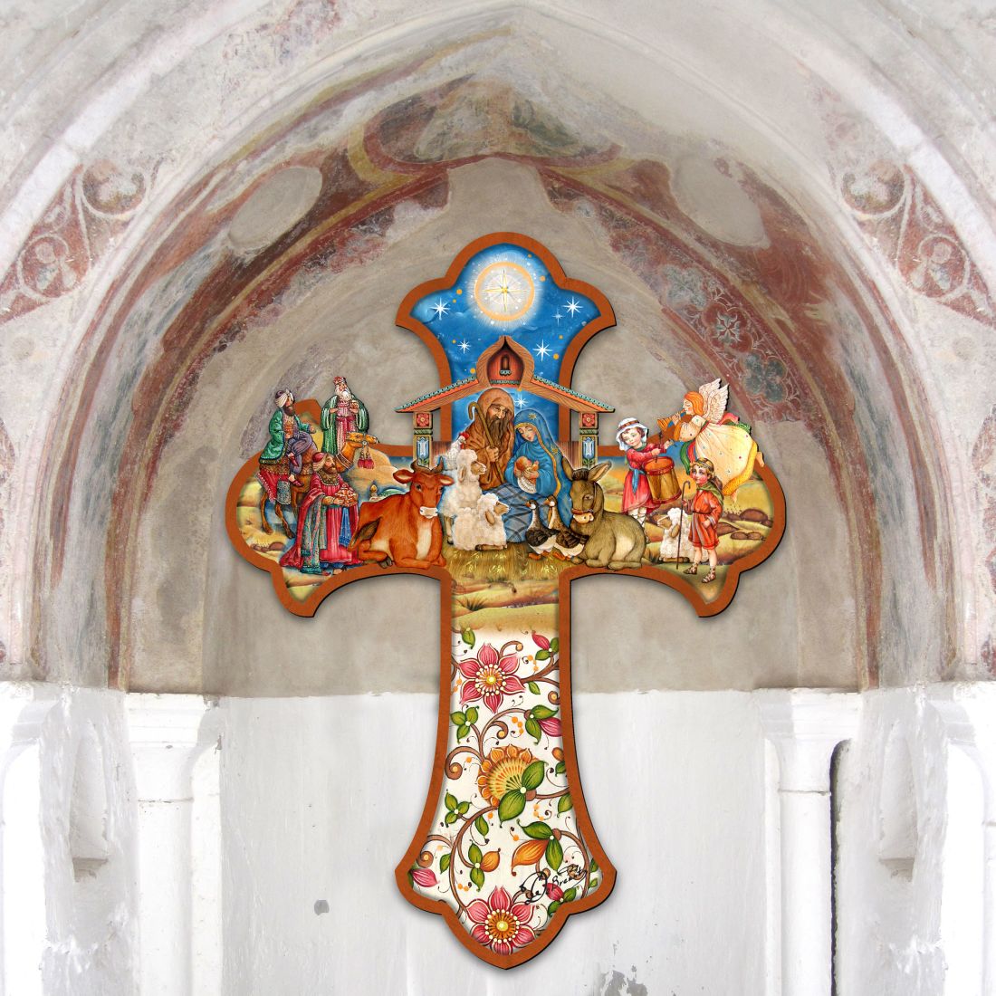 Nativity Cross Outdoor Decor by G. DeBrekht - Nativity Holiday Decor - 8191164F-XLG
