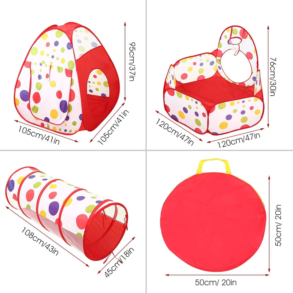 3 In 1 Child Crawl Tunnel Tent Kids Play Tent Ball Pit Set Foldable Children Play House Pop-up Kids Tent w/Storage Bag for Indoor Outdoor Travel Use