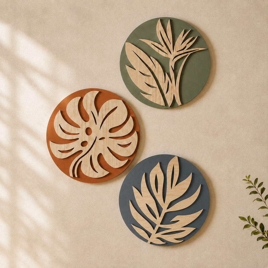 Tropical Botanical Wall Art Set of 3 – Organic Elements Collection - G987006