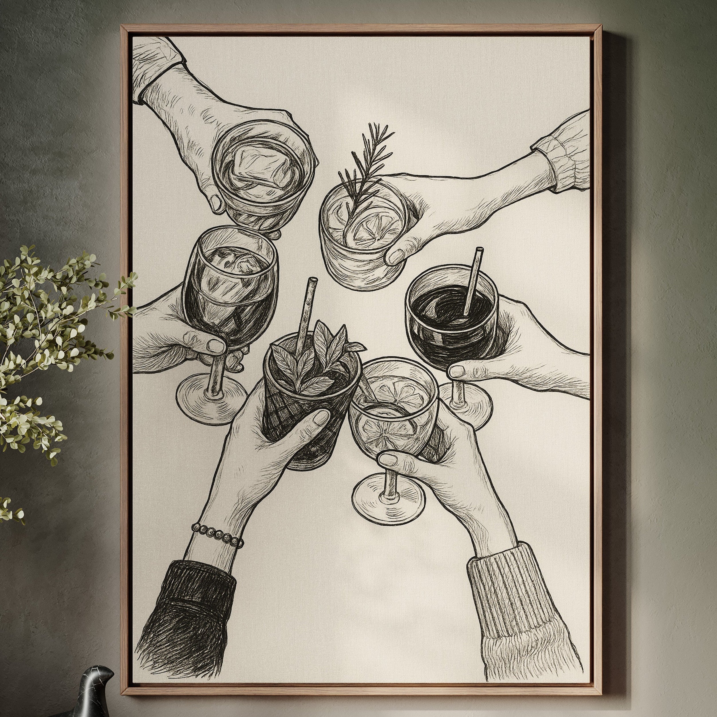 Cheers in Ink Toasting Hands Print