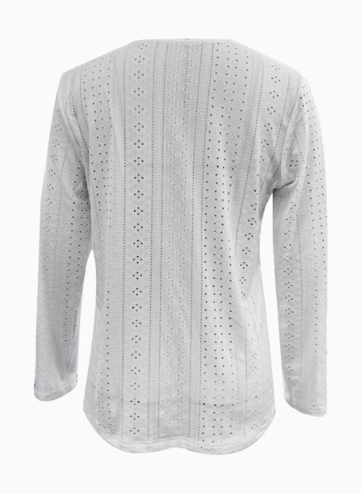 Women’s Long-Sleeve V-Neck Blouse – Button-Front Semi-Sheer Top