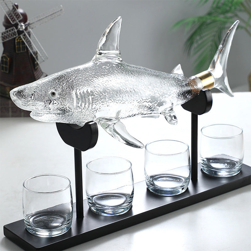 Shark Shaped Glass Decanter Set – 1000ml Decanter + 4 Cups & Shelf