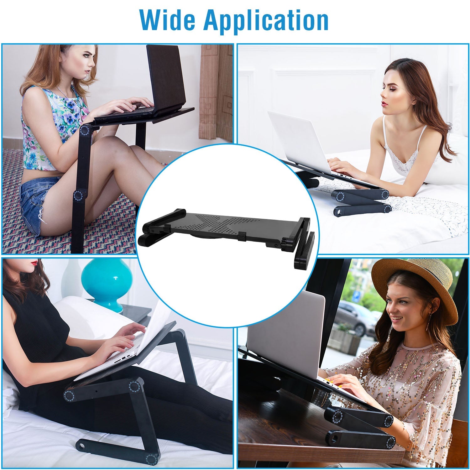 Foldable Laptop Table Bed Notebook Desk with Mouse Board Aluminum Alloy Breakfast Snacking Tray for Home Office Travel Use