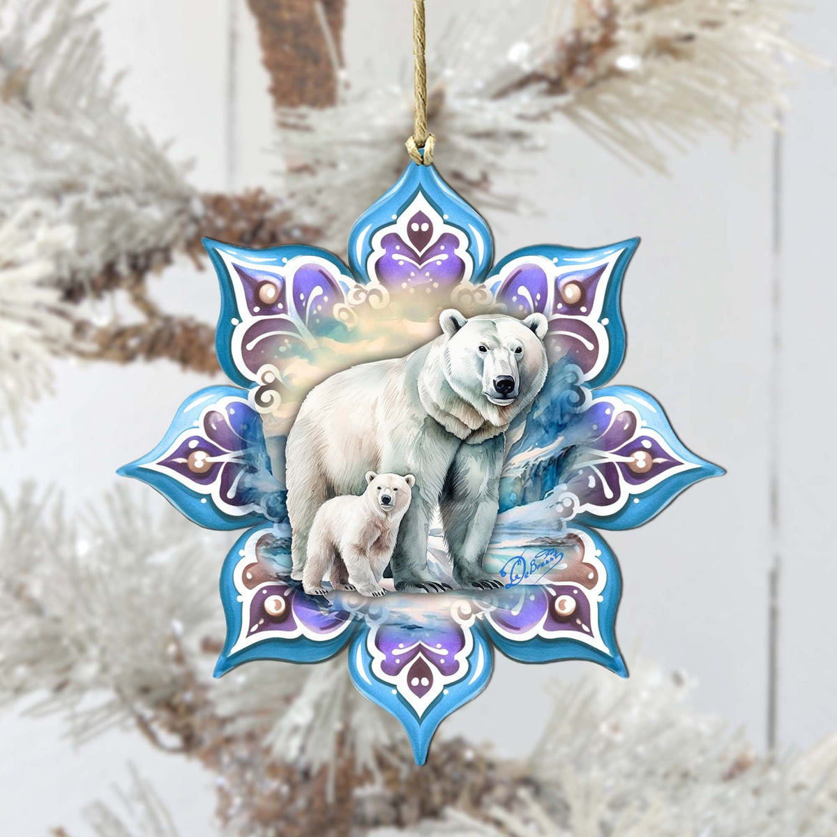 Polar Bear Snowflake Large Wooden Ornament by G. Debrekht - Nature Wildlife Decor - 8688408M