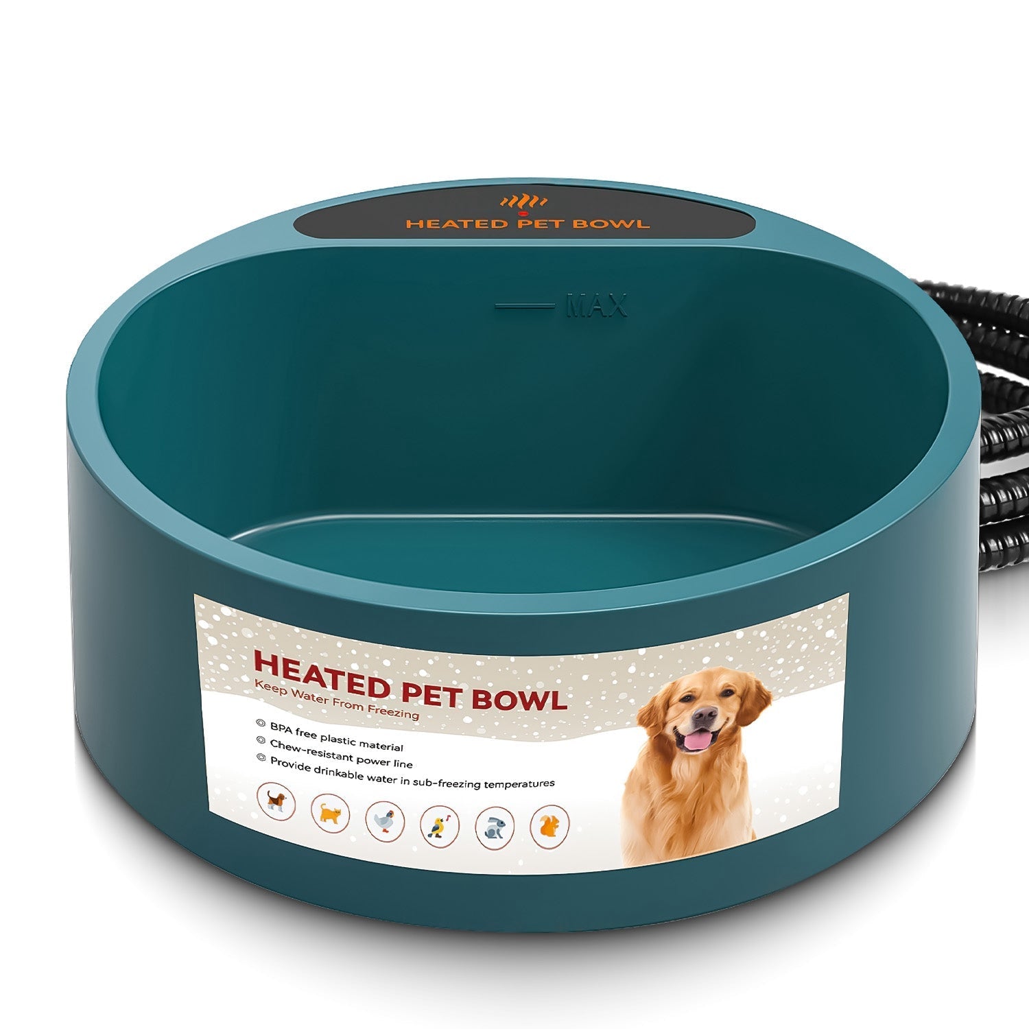Heated Water Bowl for Dog Cat 74.4OZ Heating Water Dish IP67 Waterproof Thermal Water Bowl Heated Pet Bowl Dog Cat Water Feeder Bowl for Dog Cat Rabbi