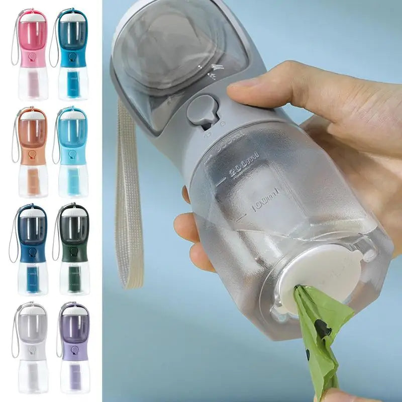 3-in-1 Pet Travel Bottle — Water, Food & Waste Bag, 9 Colors