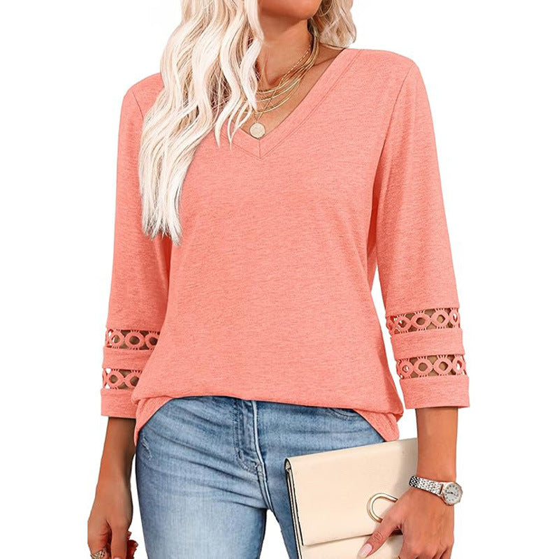 Women’s V-Neck 3/4 Sleeve Pullover Top – Loose Fit
