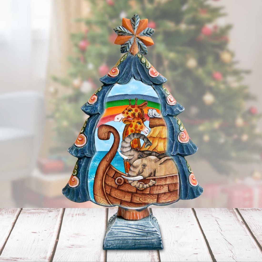 Noah's Ark Tree Handcrafted Christmas Figurine - G. DeBrekht - Christmas Santa Snowman Decor - 588044M