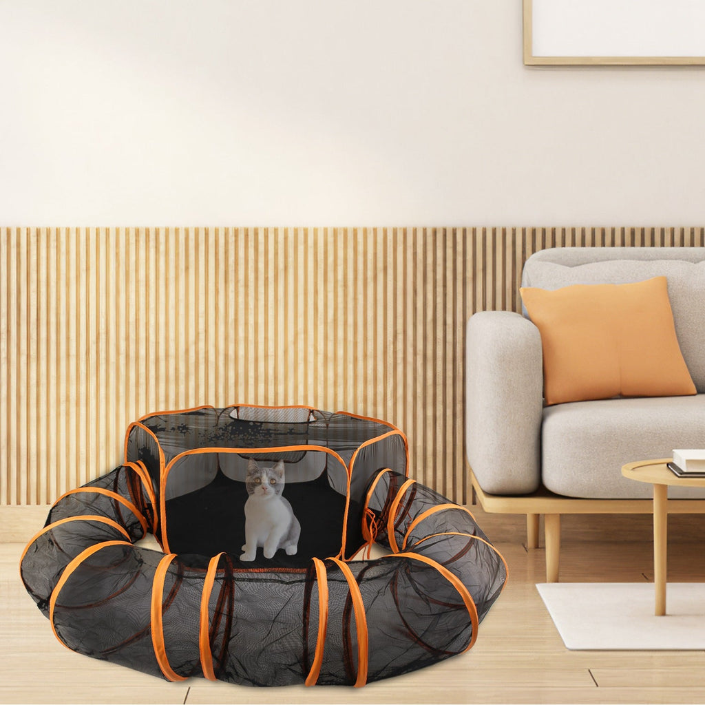 2 In 1 Foldable Pet Play Tent with Tunnel Pet Cage Tent Pet Enclosures Playground Indoor Outdoor with Carry Bag for Dog Cat Rabbit