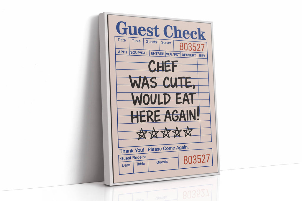 Funny Guest Check Wall Art – “Chef Was Cute” Diner Poster
