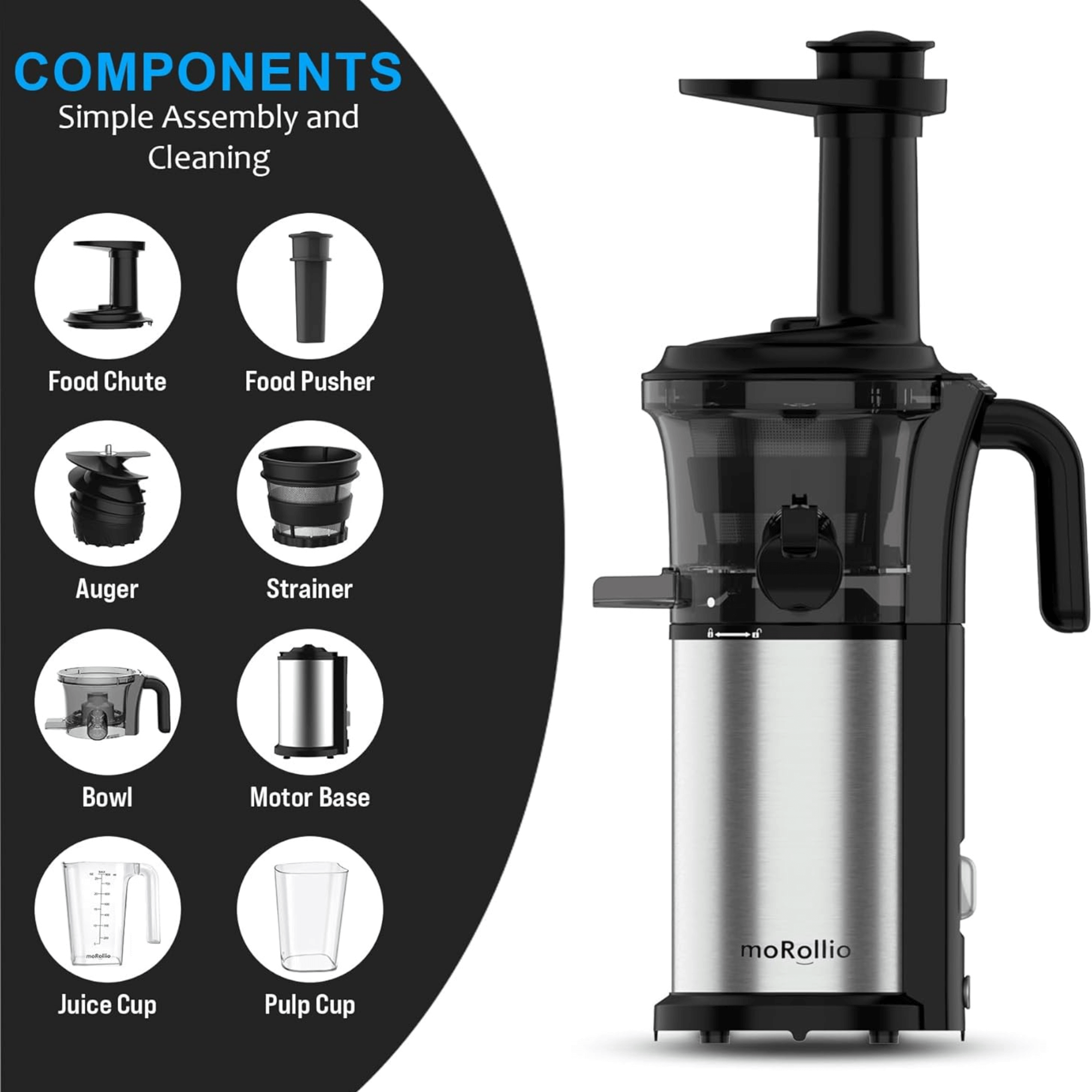 moRollio 45RPM Cold Press Slow Masticating Juicer