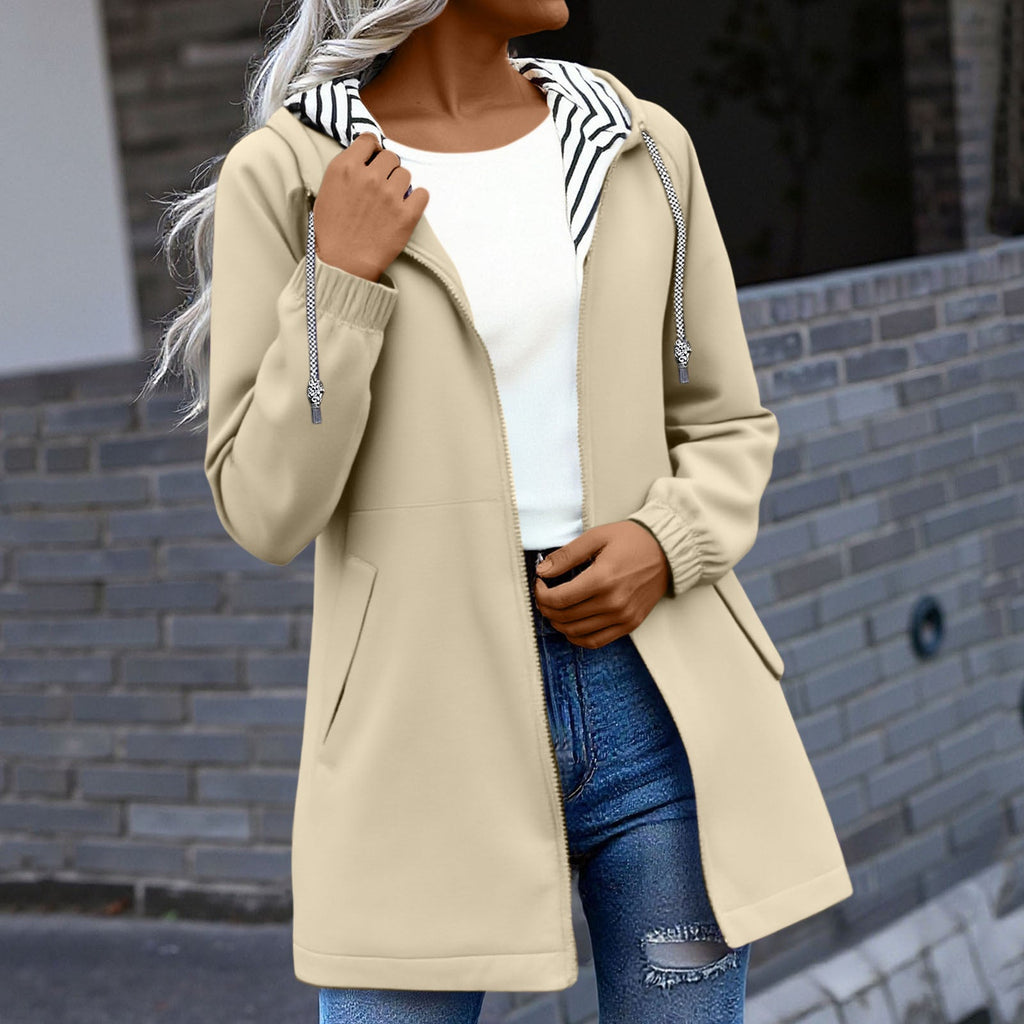 Women’s Windproof Trench Coat – Zipper Patchwork Jacket