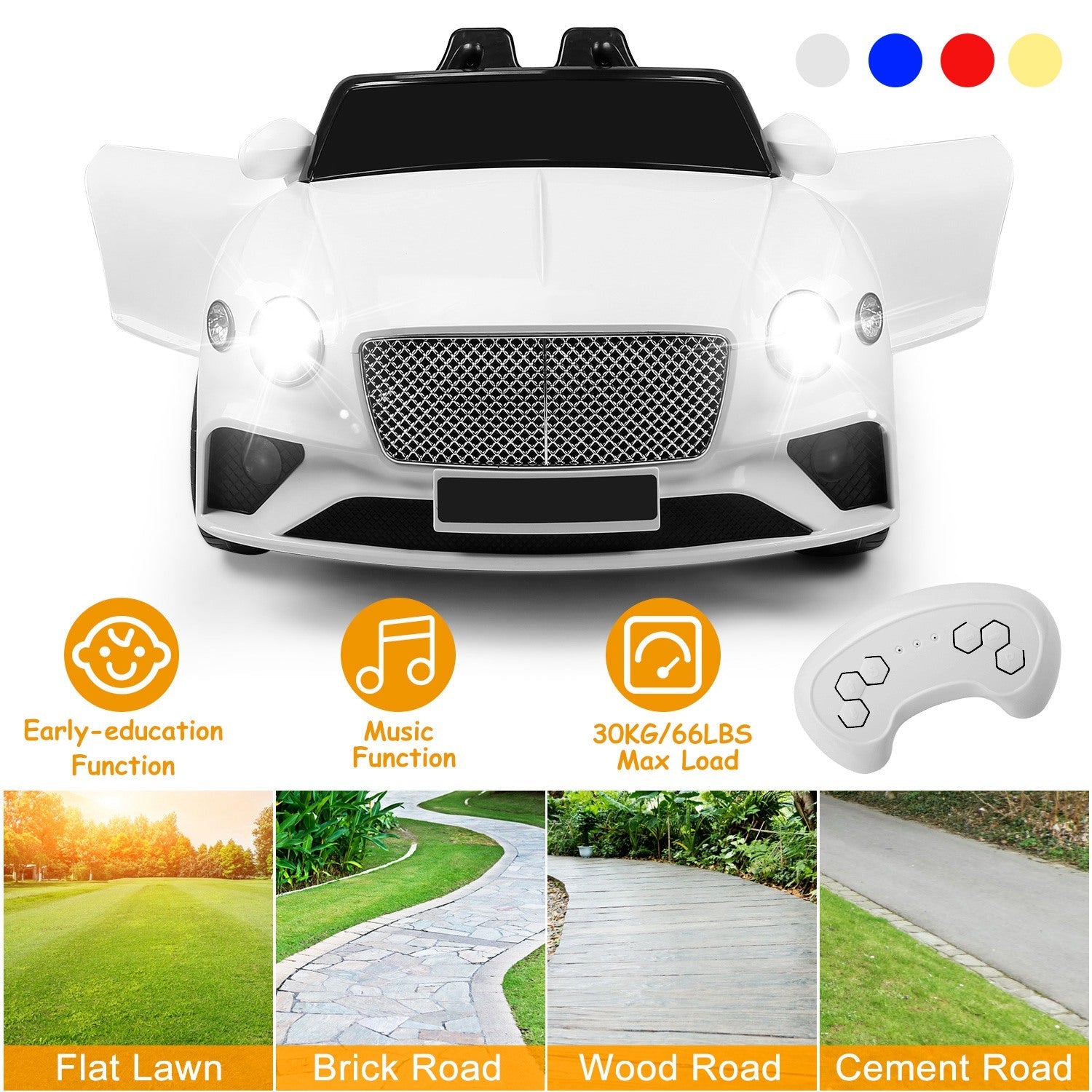 Kids Electric Ride On Car with Parental Remote Control Early Education Music Swaying Car Lights With 3 Adjustable Speeds