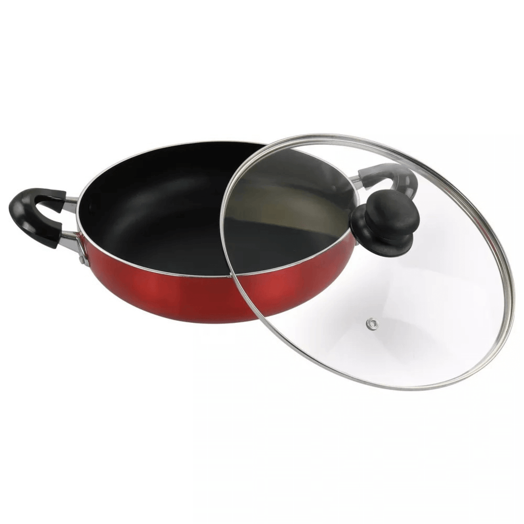 Better Chef 12" Aluminum Non-Stick Metallic Red Deep Fryer with Glass Lid